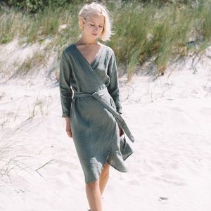 Chic Sage Midi Wrap Dress